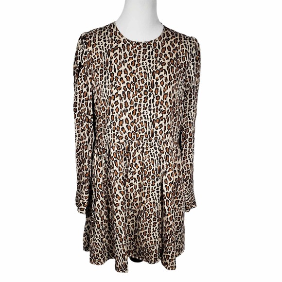 ZARA Woman size Large Animal Print Long Sleeve Mini Dress w/ Pockets - Picture 1 of 9